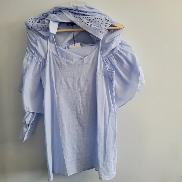 NWT ZARA Openwork Embroidered Eyelet Tiered Blouse/Tunic Size M - Picture 3 of 11